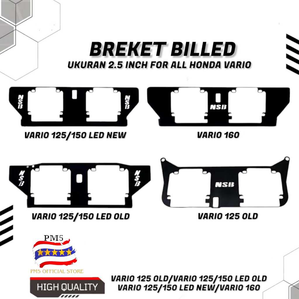 Breket Bracket Dudukan Lampu Projie Biled 2,5 Inch HID Vario 160/Vario 125 150 LED OLD/Vario 125 150