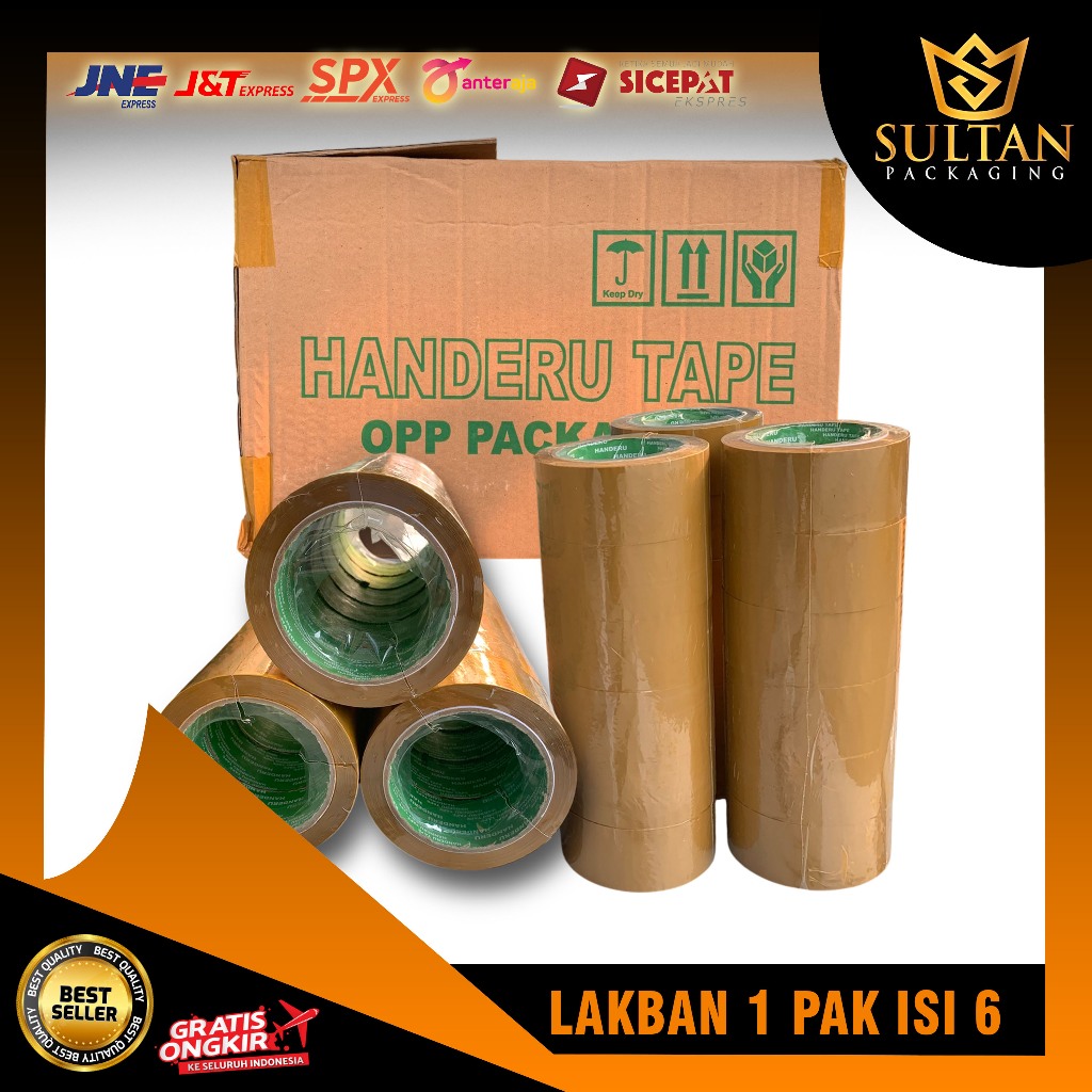 

Lakban Handeru Premium isi 6 Lakban OPP Packing Wrna Cokelat Lakban Bungkus Kado