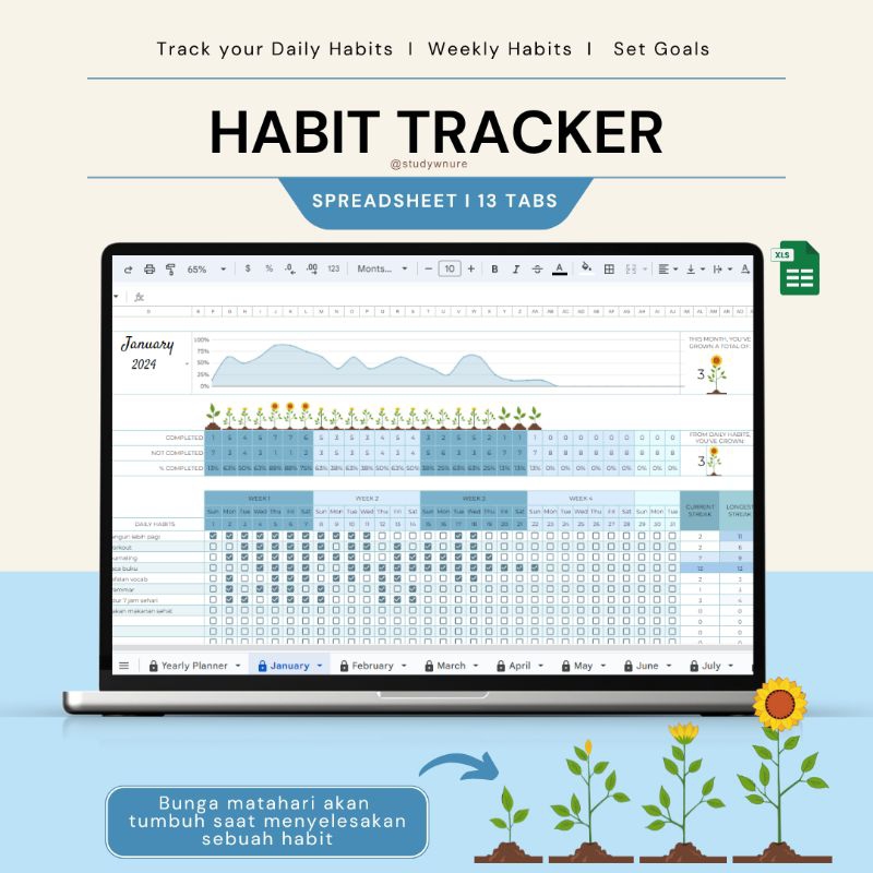 

Habit Tracker Spreadsheet Digital Planner Monthly Planner Weekly Planner Life Plan Calender Planner