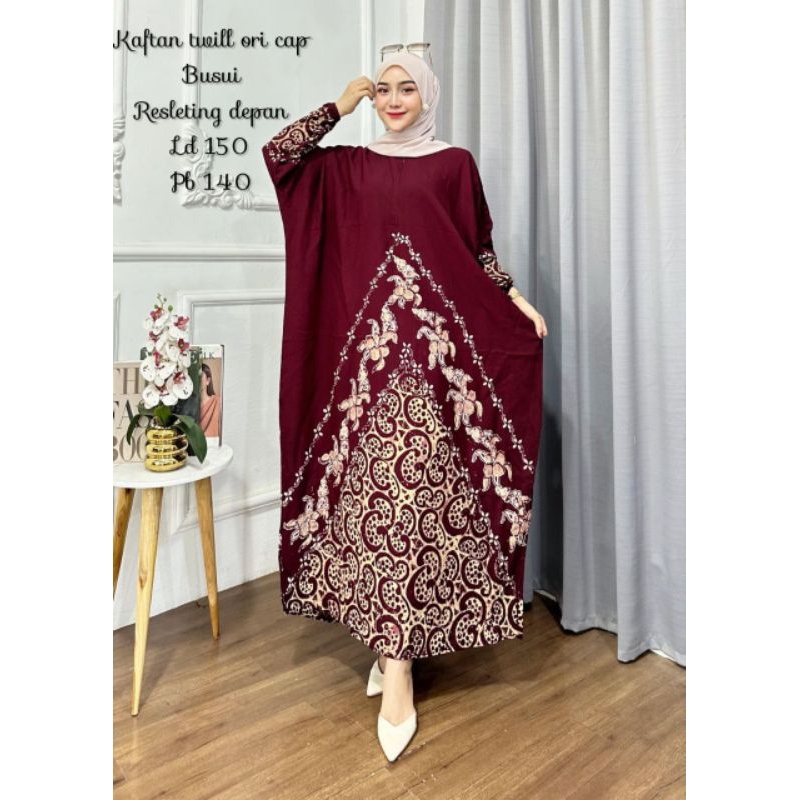 Gamis kaftan lowo premium super jumbo XXXL muat bb 100kg daster lowo lengan karet resleting depan