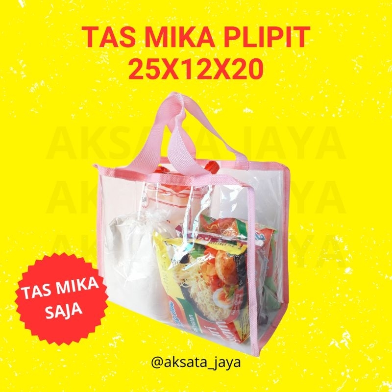 

Tas Mika Plipit Pink 20x12x25- Tas Mika Transparan Plipit / Tas Hajatan / Tas Sembako / Tas Souvenir Nikahan
