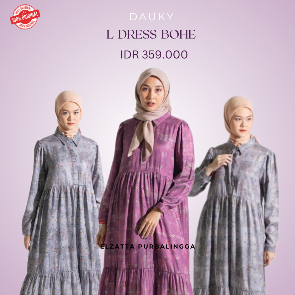 Dauky L Dress Bohe Gamis Wanita Bahan Semi Rayon Busui Friendly Adem Nyaman Dipakai