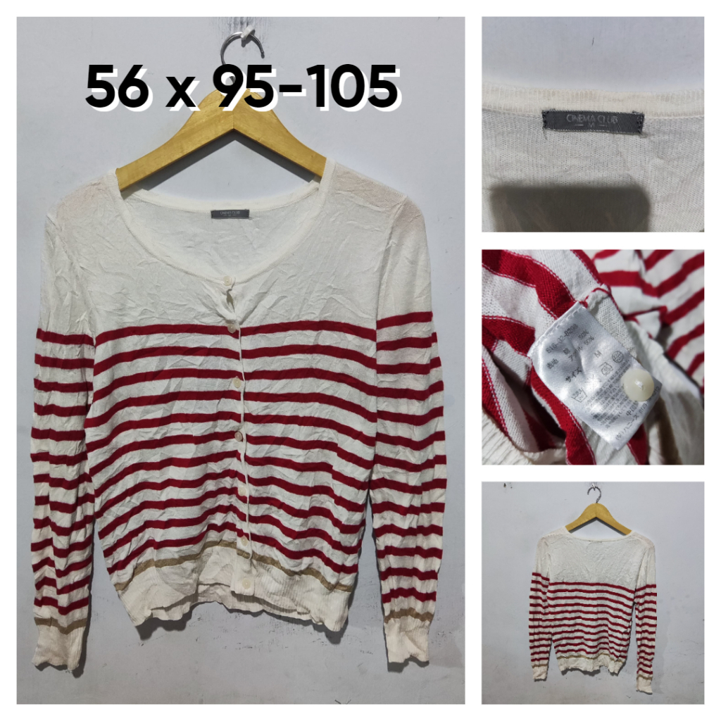 Cardigan Cinema Club Ivory Salur Merah O Neck Size M Wanita Atasan Cewek Outer Knit ED423