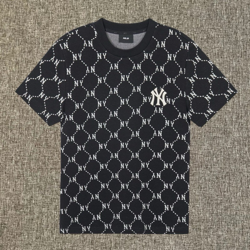 MLB Korea NY Yankees Jacquard Dia Monogram Tee Black Original / Baju Kaos MLB Korea Authentic