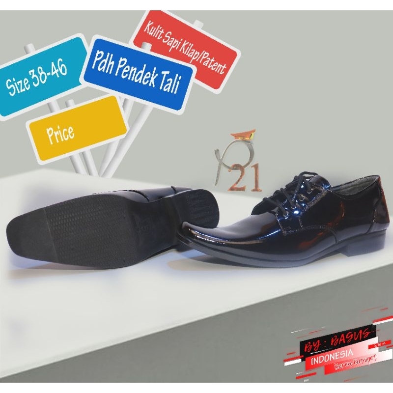 sepatu pdh pria merk p21 kulit asli model PDH PENDEK TALI ASLI