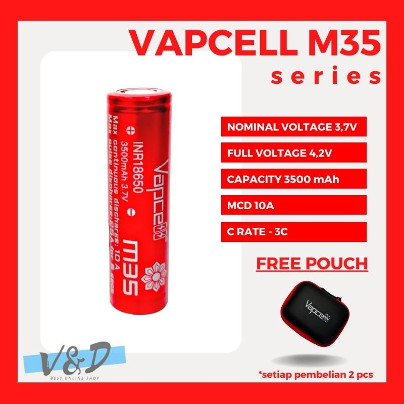 Baterai 18650 Vapcell M35 3500 mAh Real Capacity
