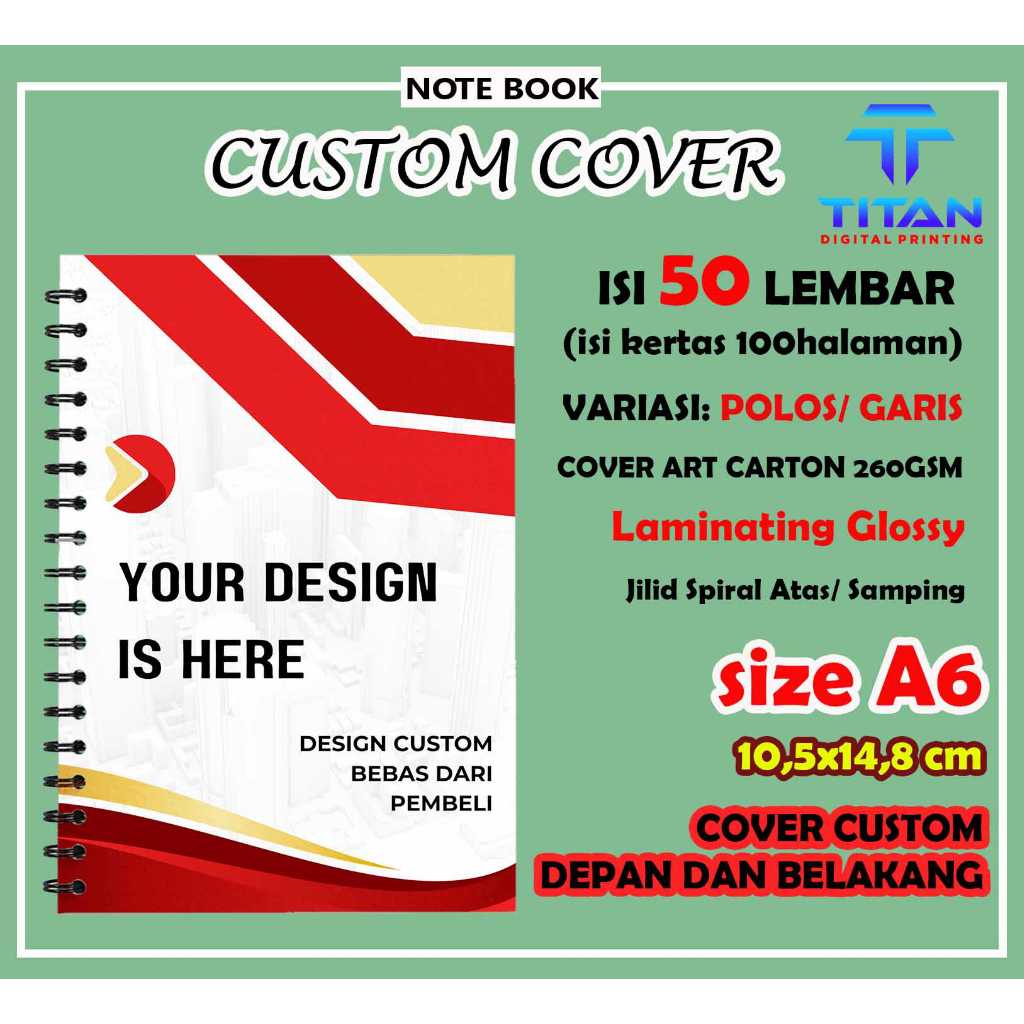 

Notebook/notes spiral custom A6 isi 50 lembar garis/polos min. 8pcs