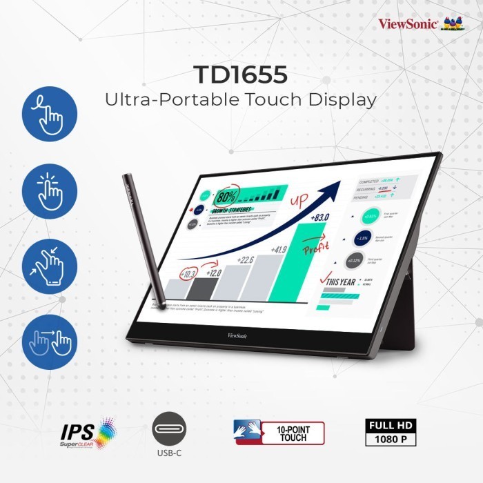 Monitor Portable 16" ViewSonic TD1655 |Touch Screen|IPS|USB C garansi resmi 3 tahun