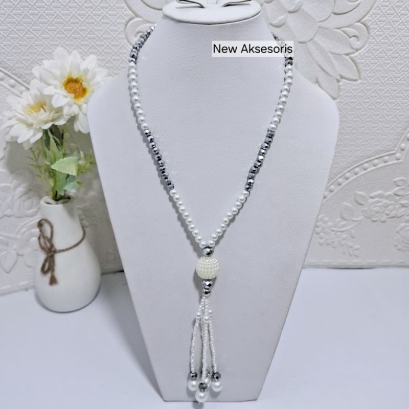 Kalung Wanita Etnik Batu Panjang Aksesoris Fashion