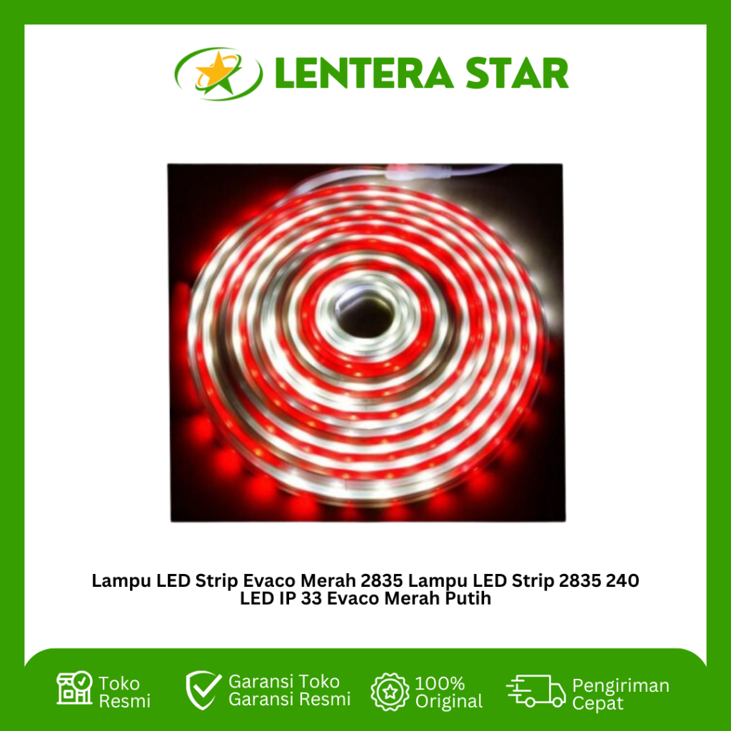 Lampu LED Strip Evaco Merah 2835 Lampu LED Strip 2835 240 LED IP 33 Evaco Merah Putih