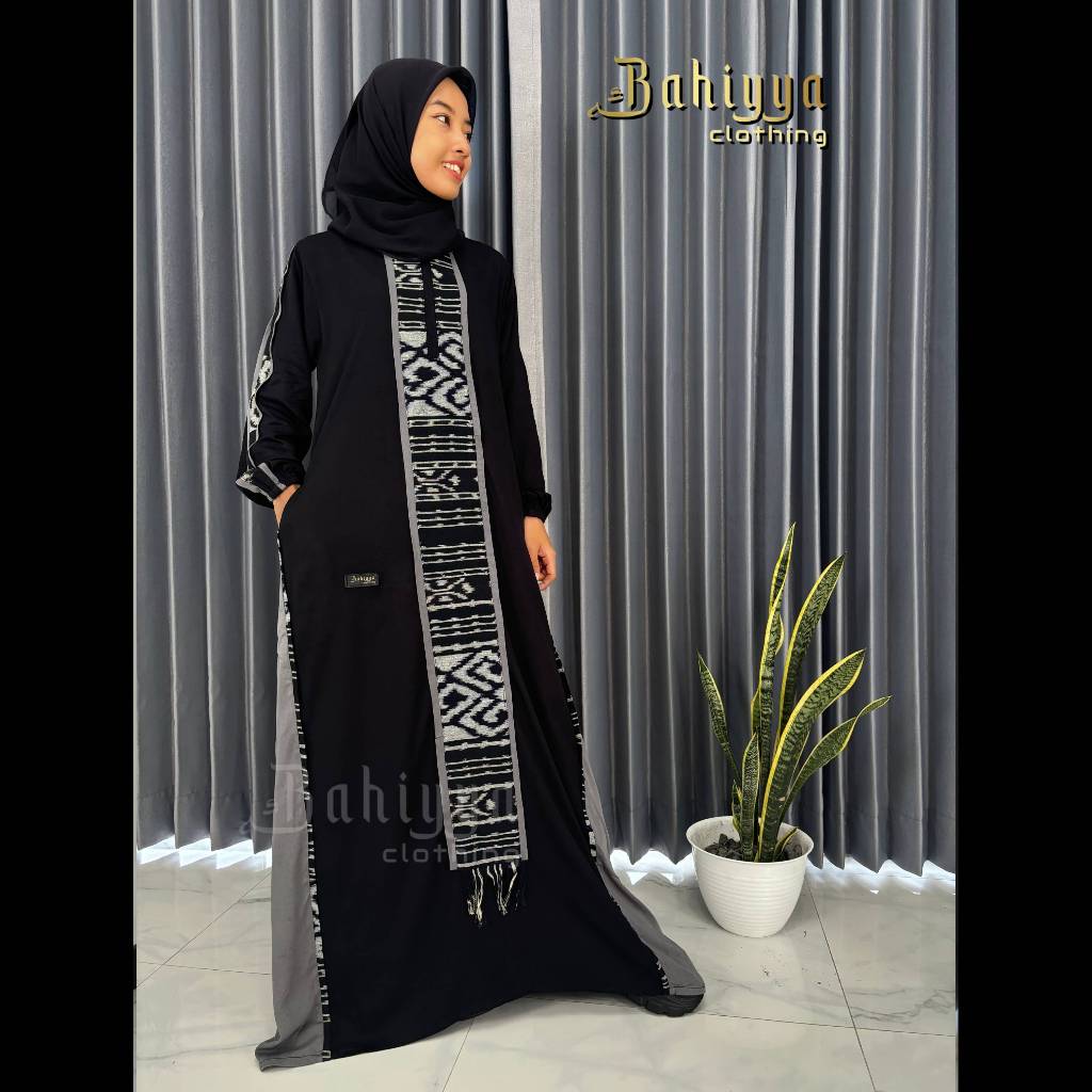 Gamis Bahiyya Etnik Tengah Twill Premium Mix Tenun Troso Kombinasi
