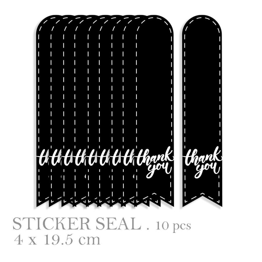 

(10pcs) Stiker Seal Hiasan Box Toples Kuker Souvenis Label Makanan Motif Thank You Hitam
