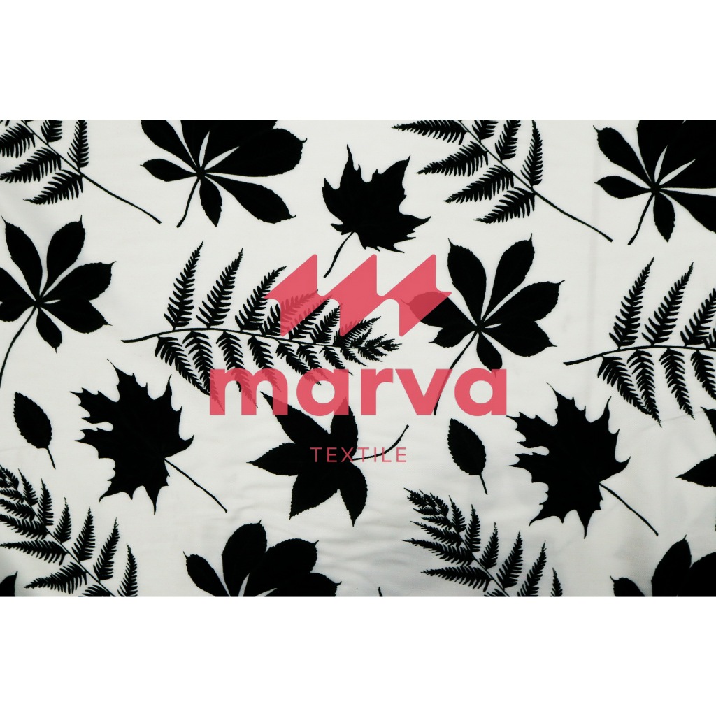 Kain Batik Meteran Premium Bahan Rayon motif Daun warna abu-abu by Marva textile