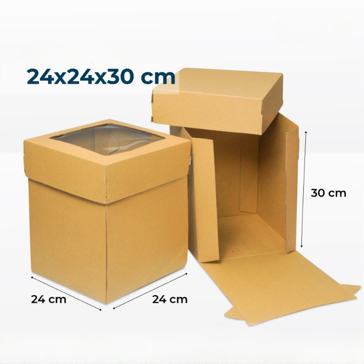 

Dus Cake Tart Tinggi 24x24x30 Cm Kotak Mika Puding Box Packing Hampers Coklat Polos Top Bottom