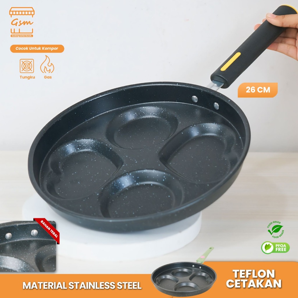 GSM Panci Cetakan Telur 4 Datar Teflon Cetakan Martabak / Wajan 4 Lubang Anti lengket