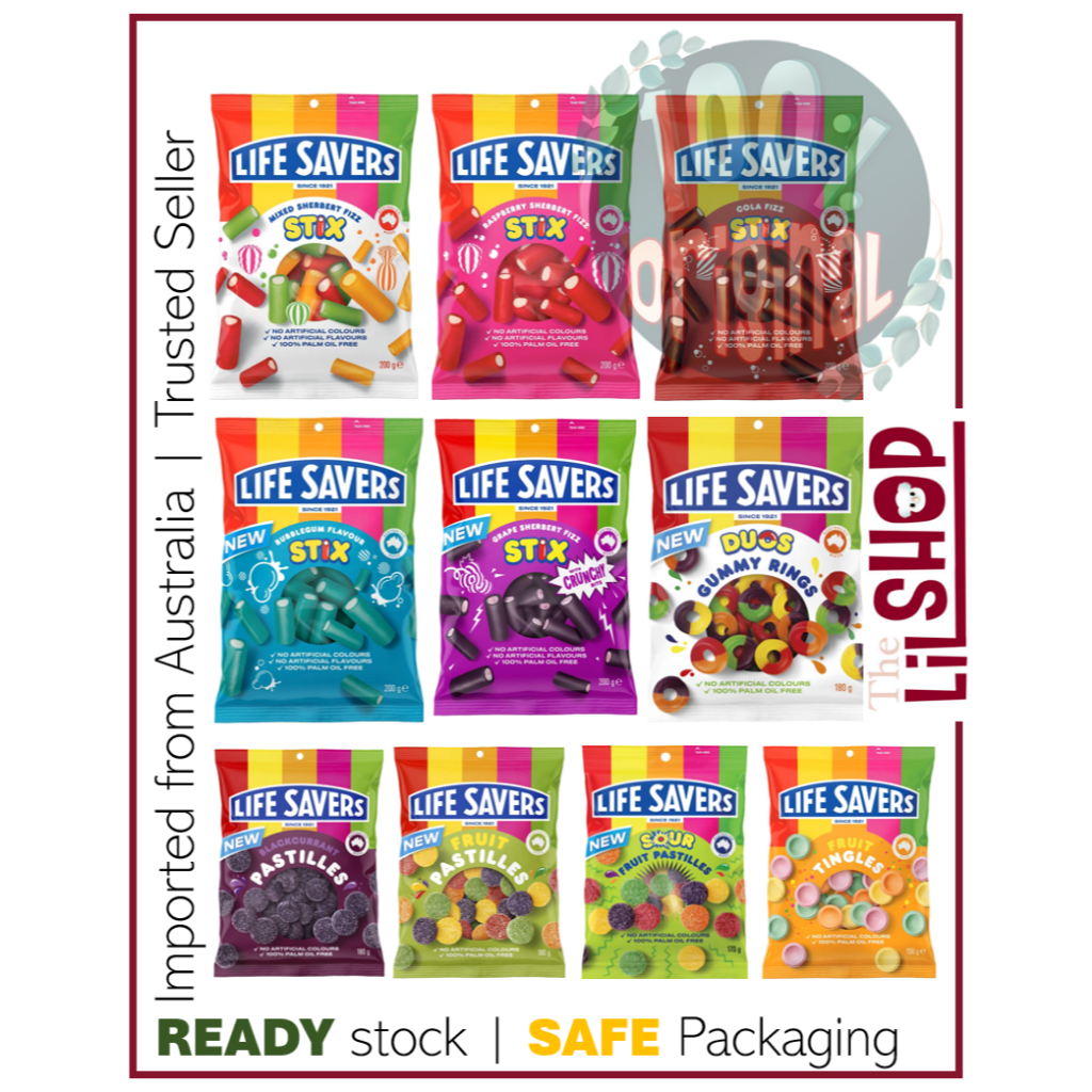 

Life Savers Fruit Pastilles Cola Fruit Stix and Fruit Tingles - Made in Australia - 100% ORIGINAL (Lifesavers - Candy Candies Permen)