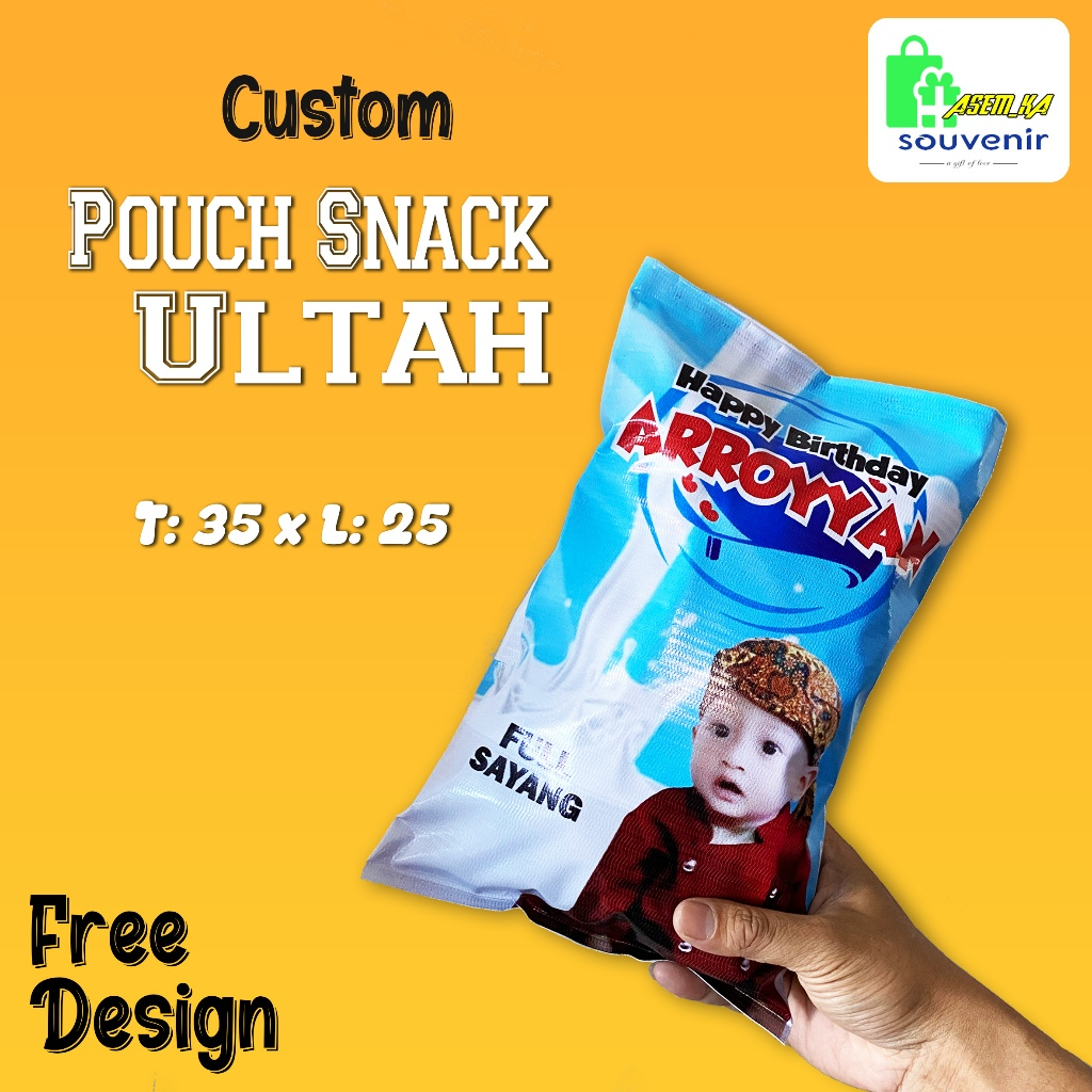 

POUCH SNACK SOUVENIR ULTAH, AQIQAH DLL CUSTOM NAMA FREE DESIGN