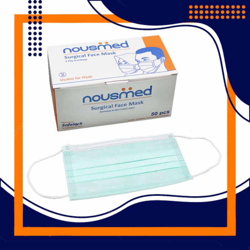 masker surgical earloop & hijab isi 50 pcs NOUSMED