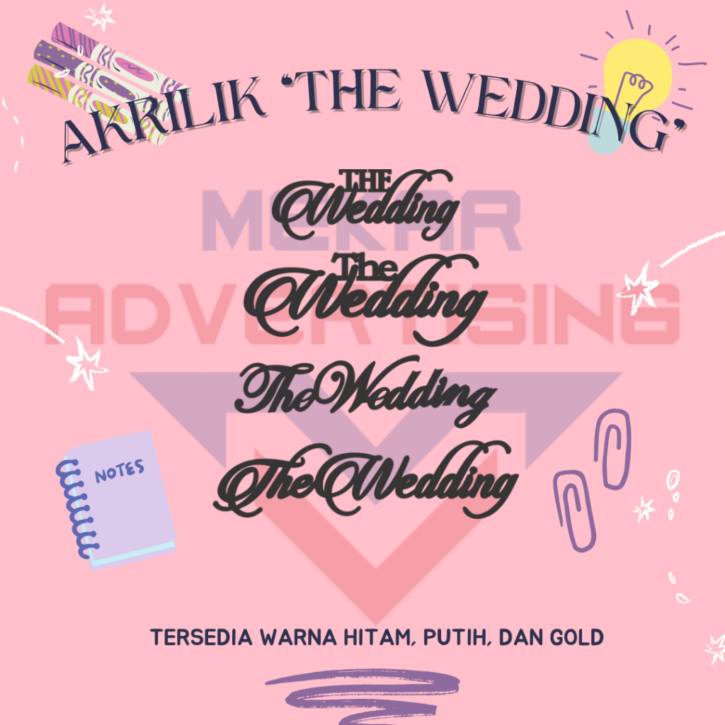 UKIRAN TULISAN THE WEDDING AKRILIK HITAM | UKIRAN TULISAN THE WEDDING AKRILIK PUTIH | UKIRAN TULISAN