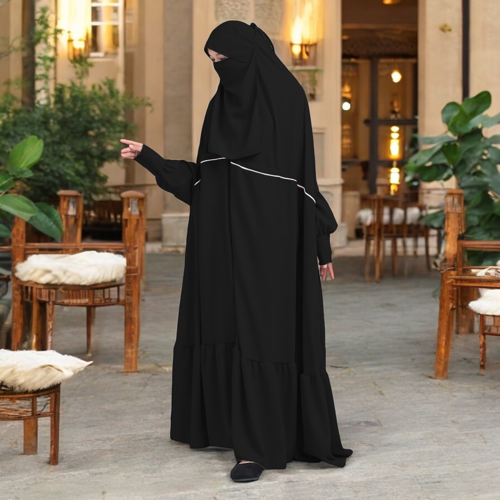 Gamis Lebaran 2025 Ummu Abaya Free Cadar Baju Kurung Bahan Jelblack Sultan Anti UV OOTD Hijabers