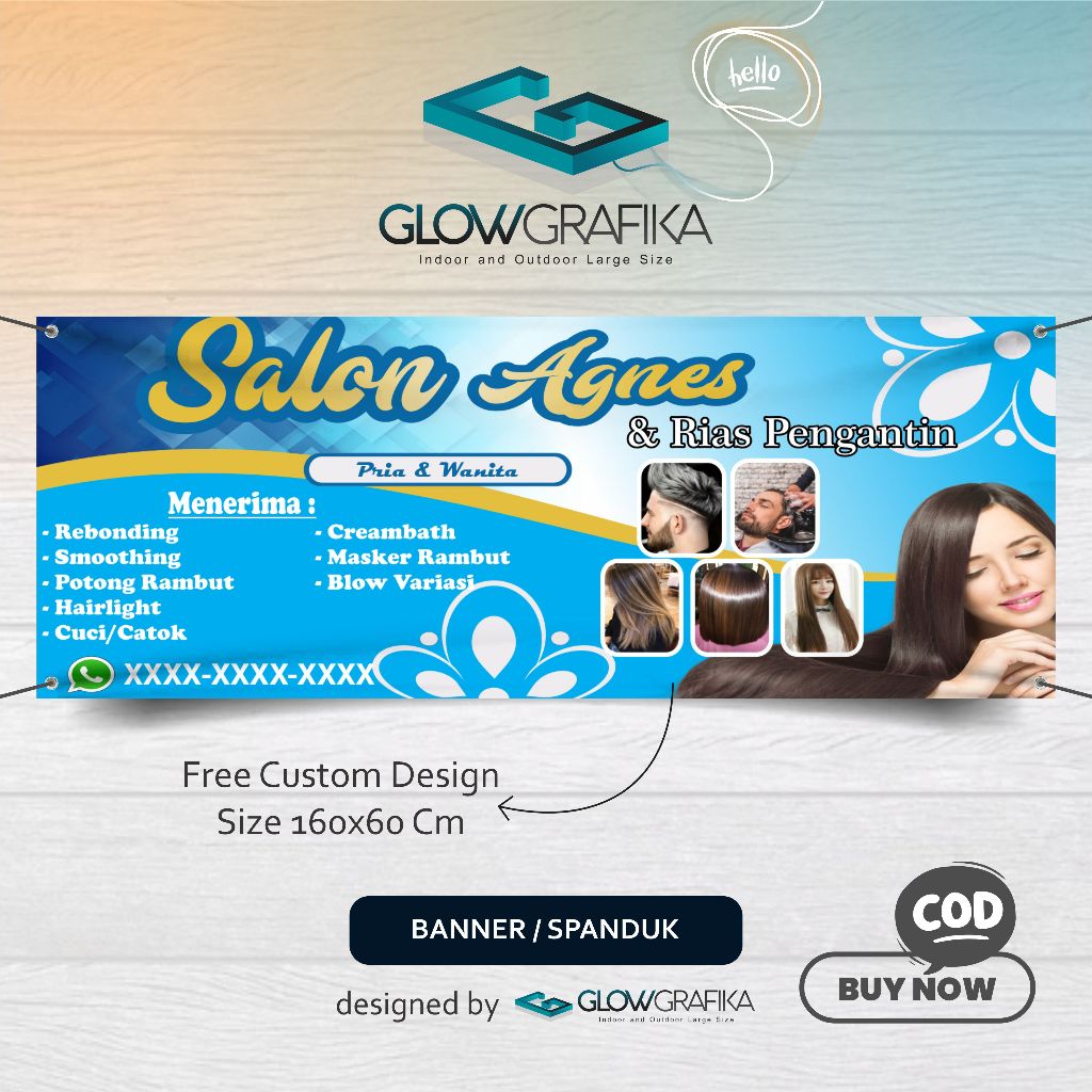 Cetak Spanduk Banner Salon Model Biru Custom Nama