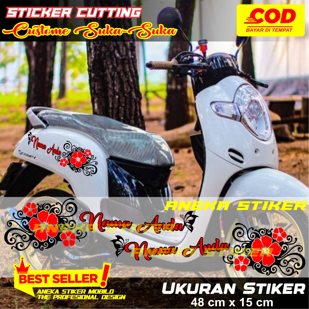 Stiker Custome Nama Motor Scoopy Sticker Cutting Motor Scoopy Terbaru