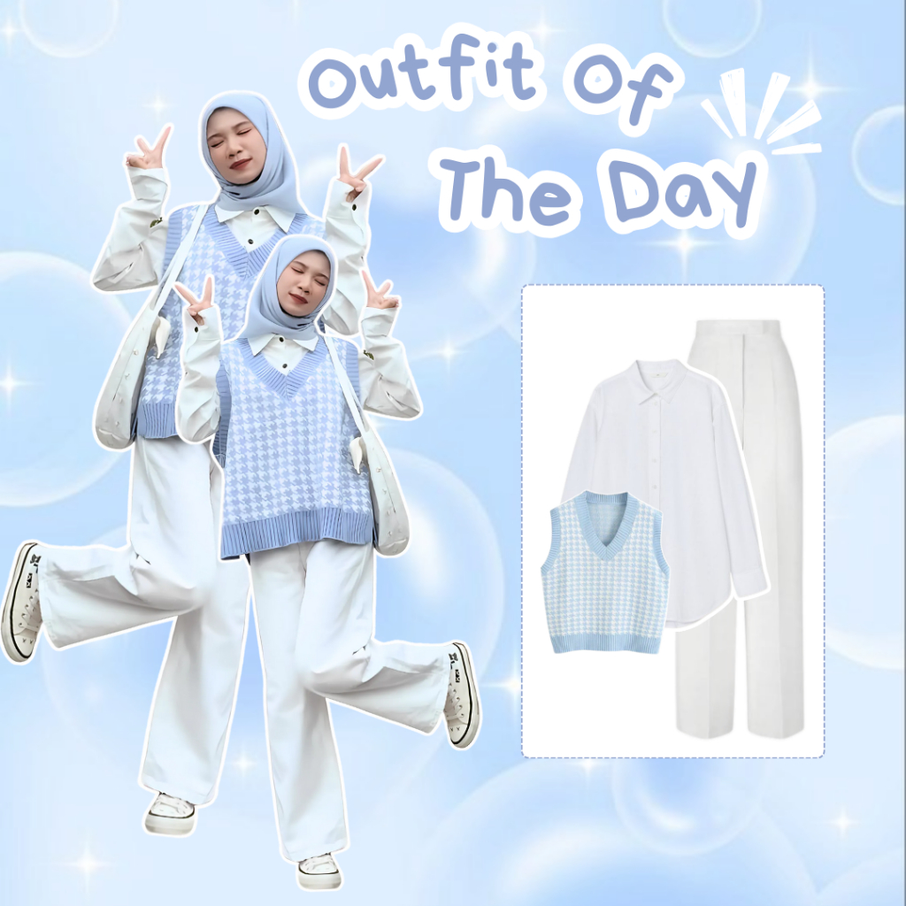 One Set Korean Style Wanita Vest Rompi Rajut Houndsooth Import Style Aesthetic Kece Remaja Aestatic 