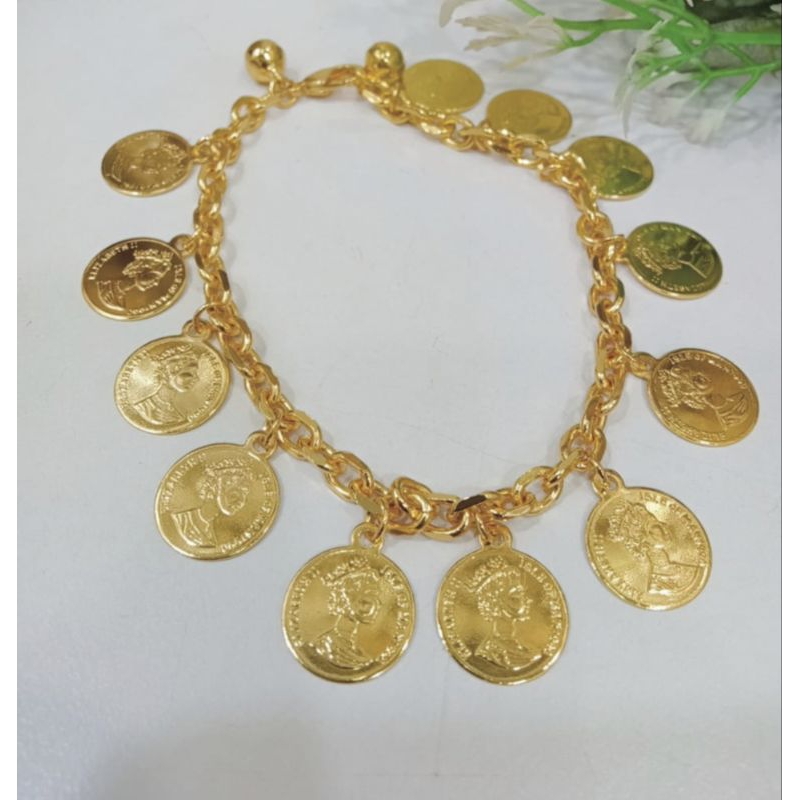 Gelang tangan rantai koin Elizabeth titanium fashion wanita