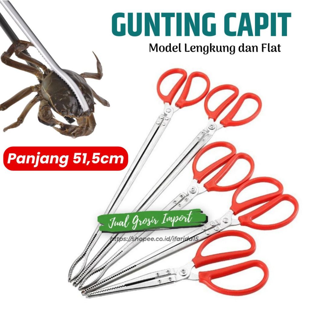 Crab Tongs Gunting Capit Penangkap Belut Kepiting Ikan Panjang 52 Cm Ujung Flat Dan Lengkung Multifu