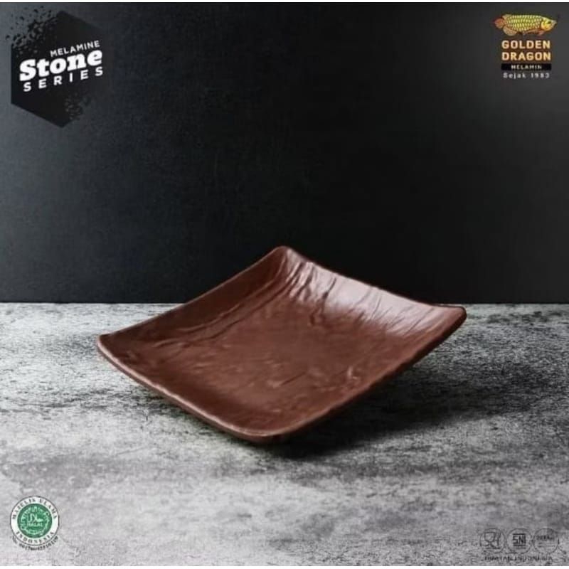 piring kotak relief stone 9inch P6909A-piring golden dragon