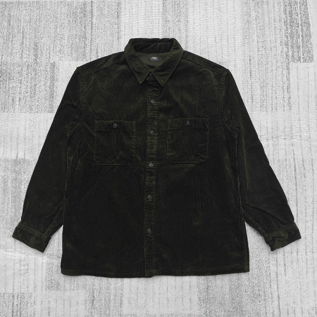 Uniqlo Corduroy Work Shirt Kemeja Outer Luaran Olive Green