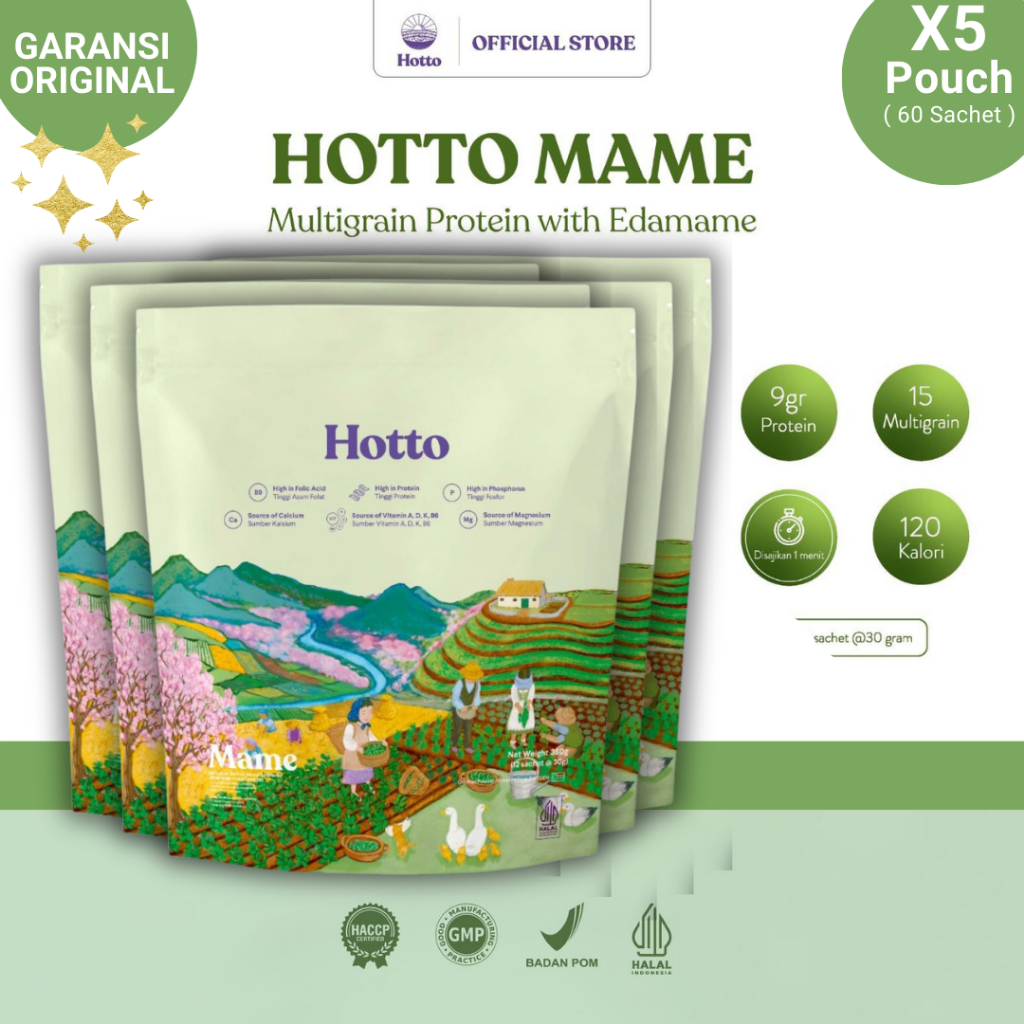 

Hotto Mame 5 Pouch (60 Sachet) Multigrain Tinggi Protein dengan Edamame Superfood