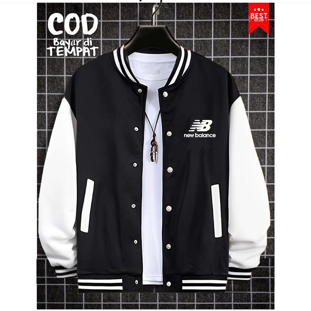 ANZDISTRO - Jaket Varsity NB Motif Putih Unisex