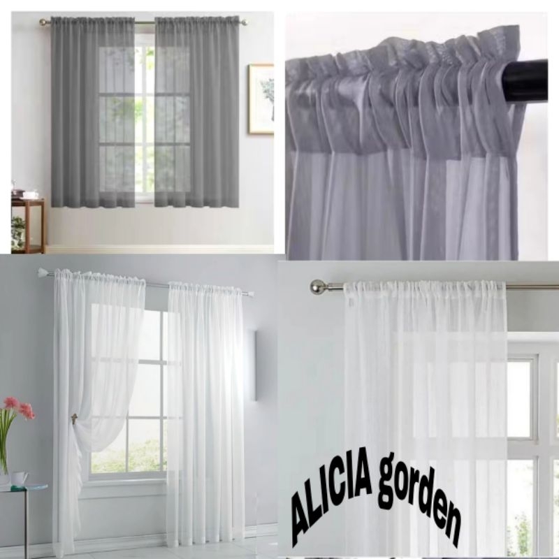 Gorden Vitrase model serut warna abu lebar 2 meter tinggi 250cm tirai Transparan dalaman gorden