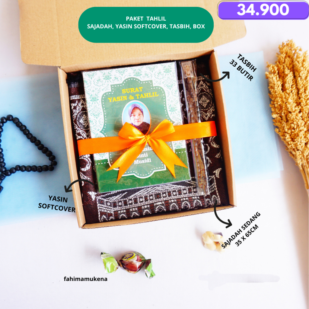 GROSIR SOUVENIR PENGAJIAN TAHLILAN 40 HARI ORANG MENINGGAL - Sajadah Yasin Softcover Tasbih