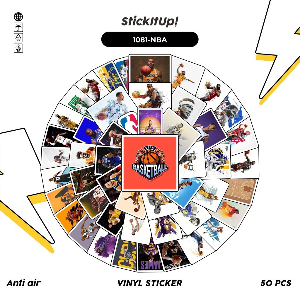 

COD✨ 100 Pcs Stiker Pack NBA BasketBall Lucu Aesthetic Vynil Waterproof untuk Freebies Sticker Buku Journal Casing HP Laptop