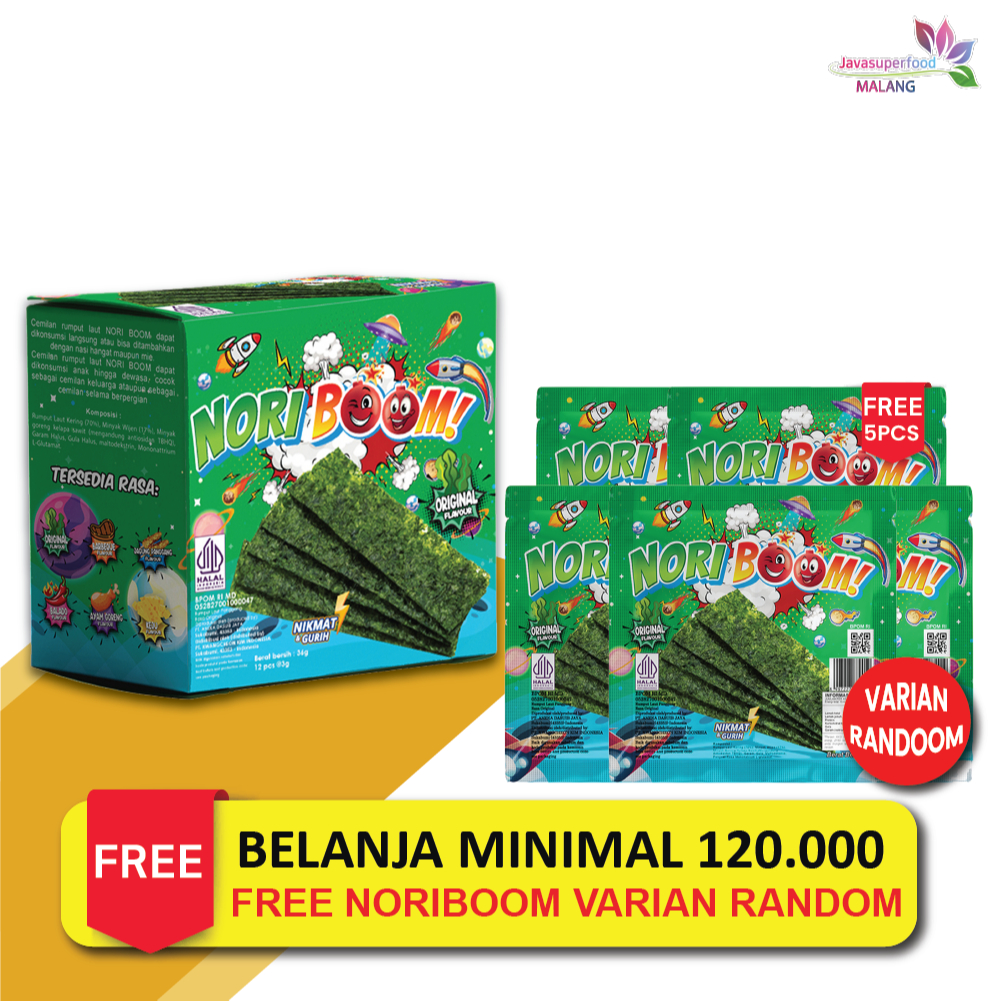 

NoriBoom (1 DUS ISI 60 PCS) / Nori Sachet Seaweed Snack 3g Rumput Laut Halal