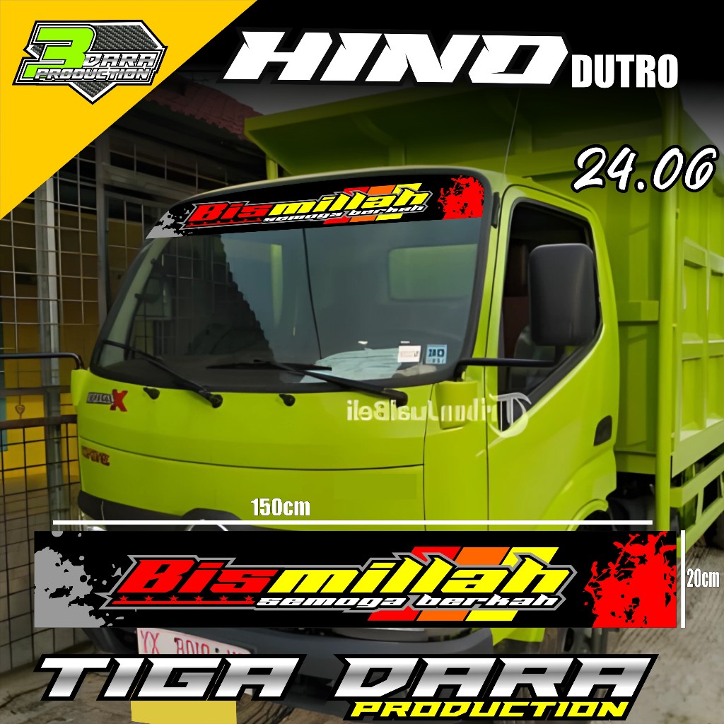 (COD) TERBARU STIKER BISMILLAH KACA DEPAN TRUK HINO DUTRO DESAIN SIMPEL KODE 24.06