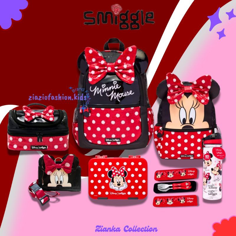SMIGGLE SET DISNEY BACKPACK MINNIE RED POLKA SERIES
