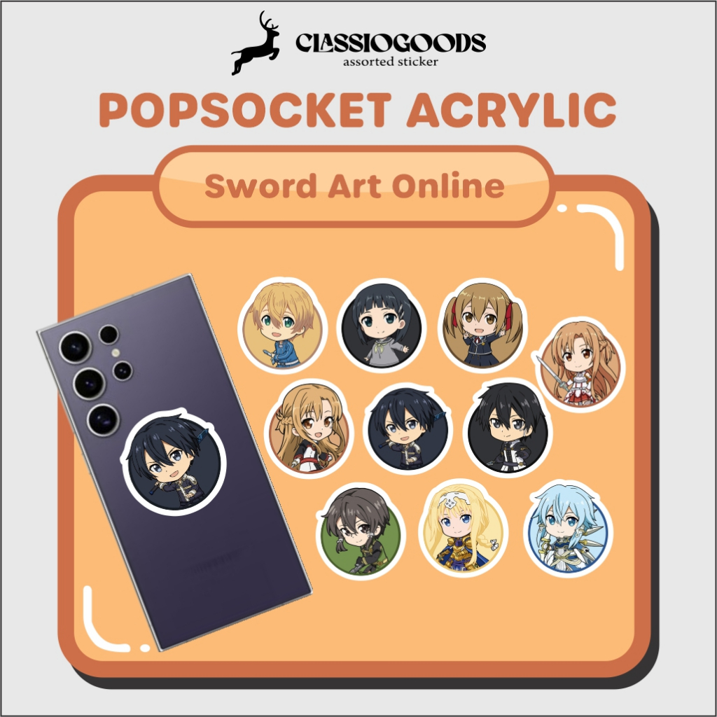 Pop Socket Sword Art Online / Popsocket Akrilik / Griptok HP Swords Art Online / Aksesoris Hp Anime 