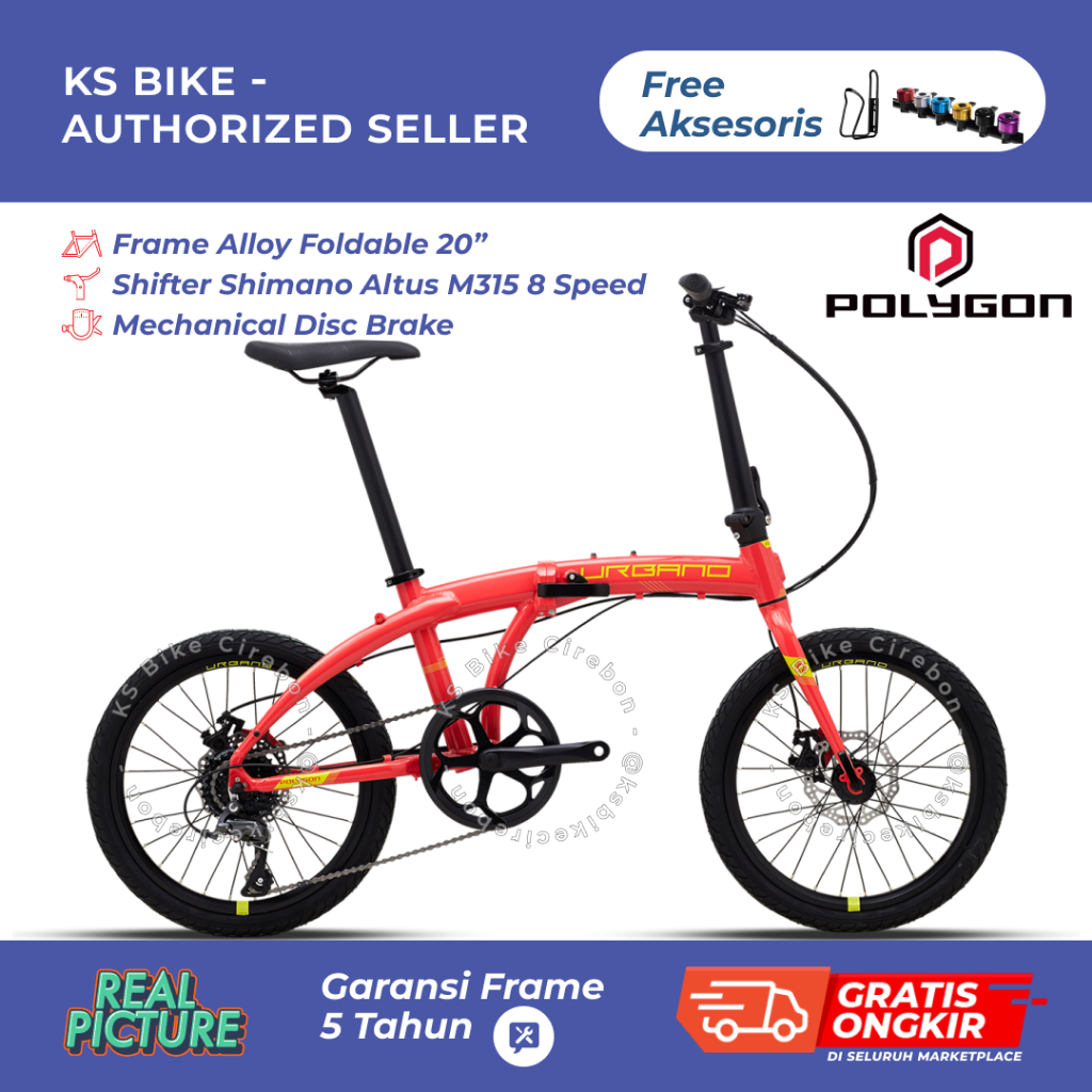 Lipat Polygon Urbano 3 20 Inch Frame Alloy Foldable Gigi 8 Speed Rem Mechanical Sepeda Lipat Selis R