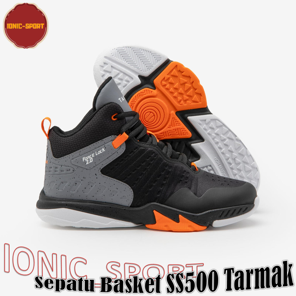 Sepatu Basket Anak Remaja Tarmak SS500 High Shoes Olahraga Basketball - Hitam/Jingga