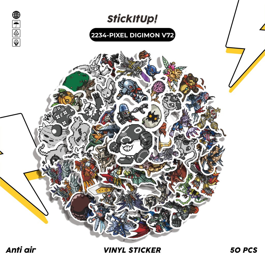 

COD✨ 50 Pcs Stiker Pack PIXEL DIGIMON V72 Lucu Aesthetic Vynil Waterproof untuk Freebies Sticker Buku Journal Casing HP Laptop