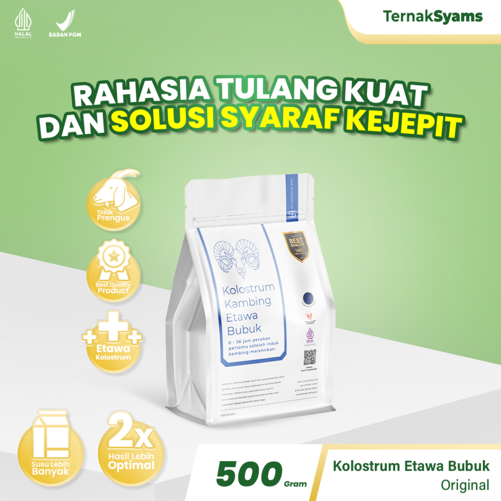 

Ternak Syams Susu Kambing Etawa Plus Kolostrum Bubuk 500 gram Rasa Original Natural rendah gula mengatasi asam urat nyeri sendi osteoporosis kebas keram kesemutan pengeroposan tulang lansia pegel linu diabetes hipertensi herbal alami BPOM termurah