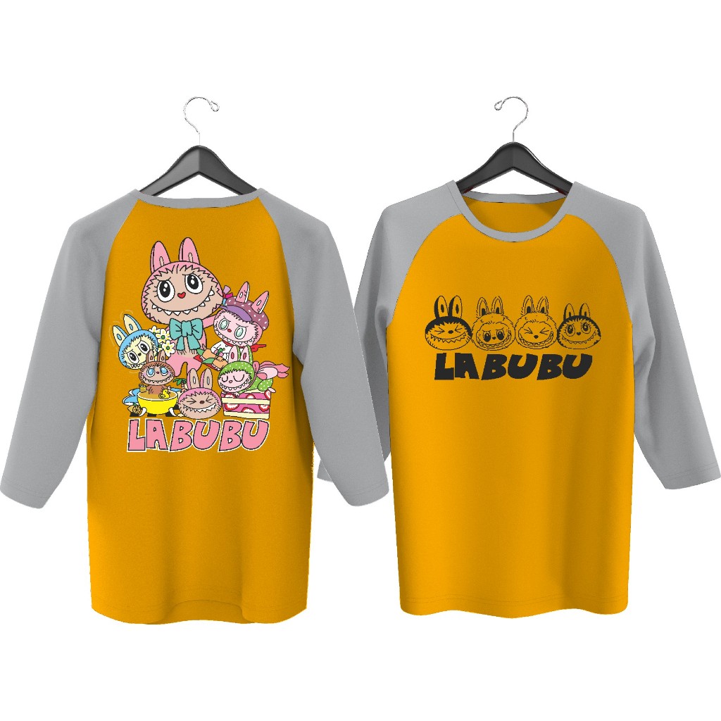 Kaos Atasan Wanita Lengan 34  Kaos Wanita Sablon Labubu pala depan belakang/ Kaos Cewek/ Kaos Oblong