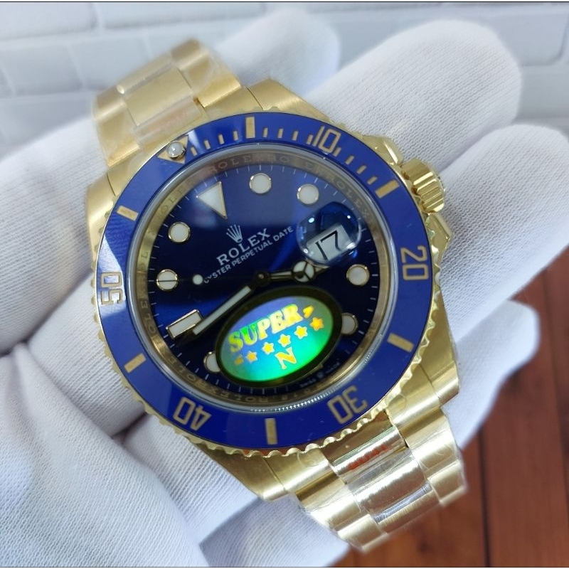 Jam Tangan Swiss Clone Automatic Rolex Submariner Gold Blue 40mm 116613LB