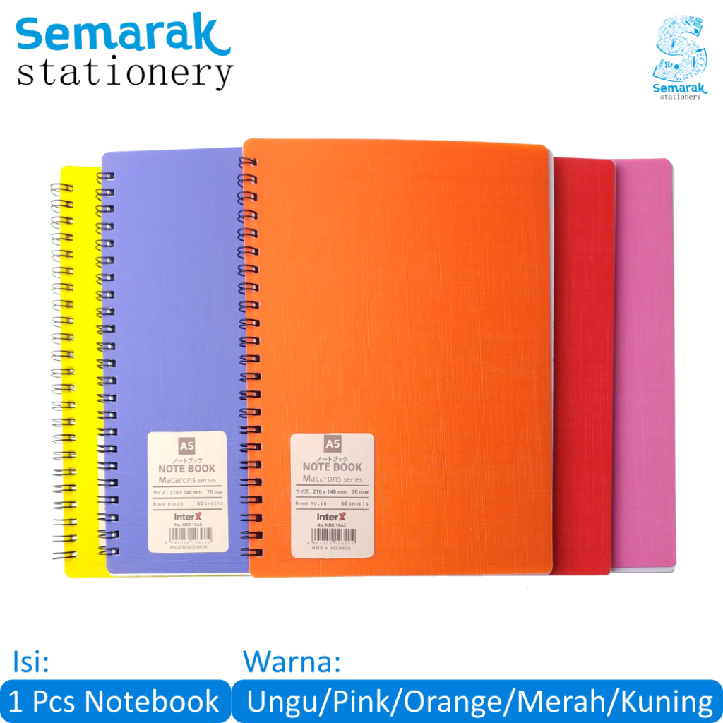 

InterX Notebook Macaron Series Buku Tulis Catatan A5 - Kuning / Ungu / Orange / Merah / Pink [1 Buku / 60 Lembar]
