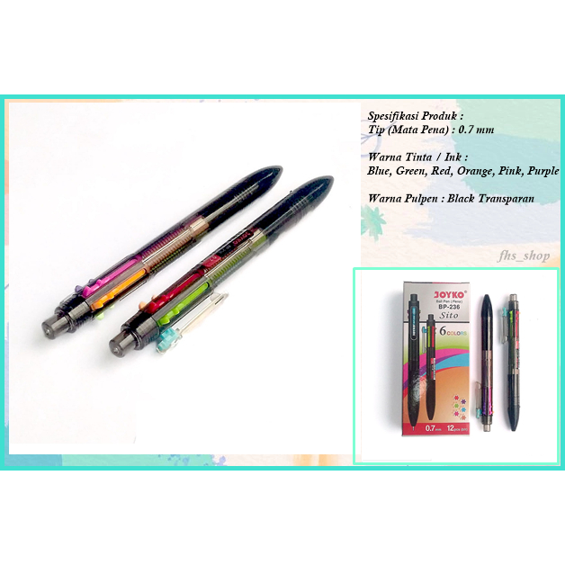 

Pulpen 6 Warna Pulpen Joyko BP-236 Sito