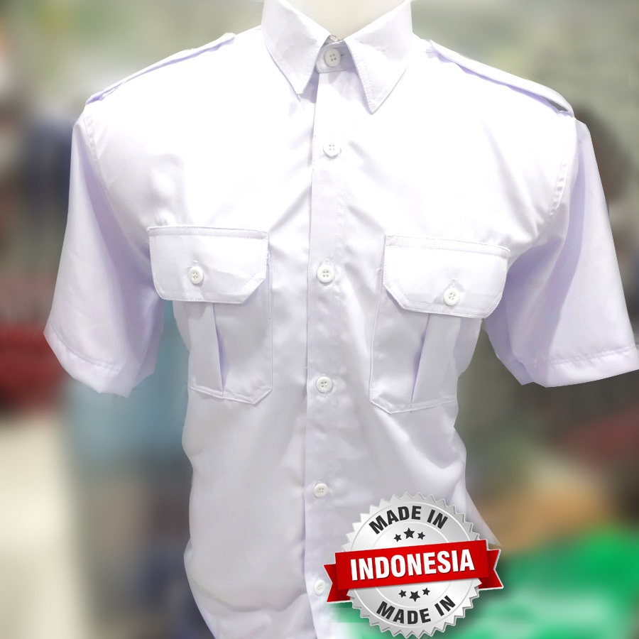 Baju Dinas Putih Pria Lengan Pendek Seragam PNS Putih Pria Kemeja Pdh Putih Pns Pria Kerah Hitam Ter