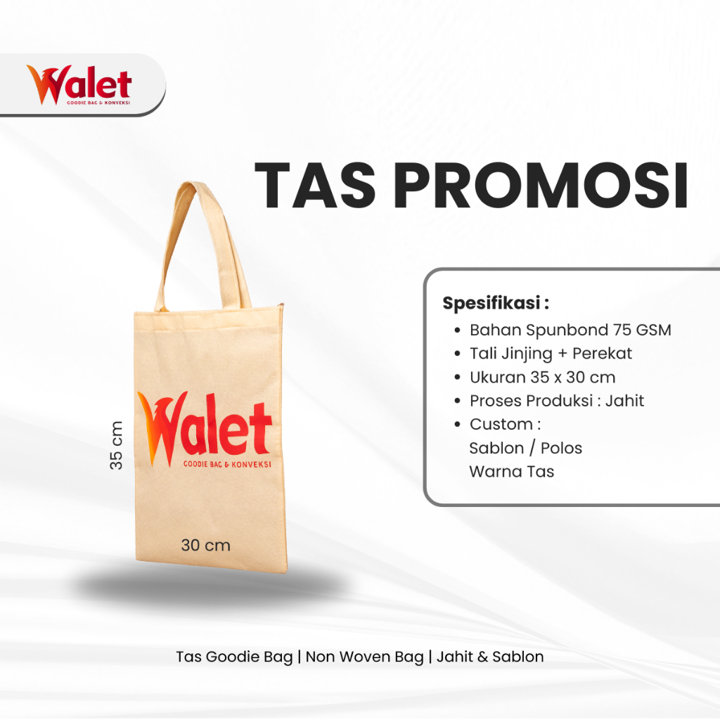 

Tas Promosi Spunbond Jahit - Custom Warna dan Design Sablon
